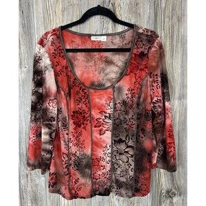 Cato Top Women XL Stretch Burnout Tie Dye Stretch Goth‎ Floral Witchy Y2K Vtg